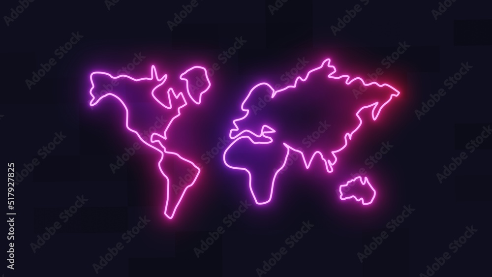 world map in neon shining 3D Rendering image world map in neon shining 3D Rendering image