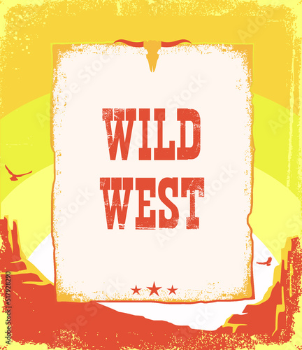 Wild West vintage old paper background for text. Vector western illustration American desert landscape for text.