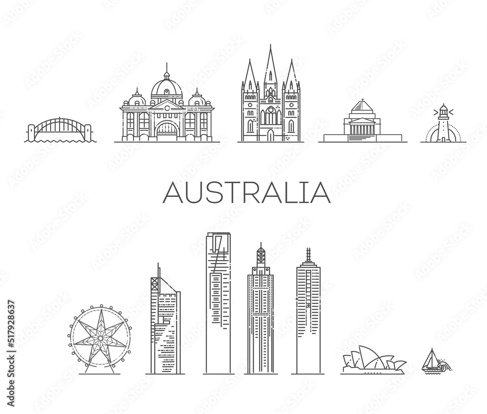 Fototapeta premium Australia architecture line skyline illustration
