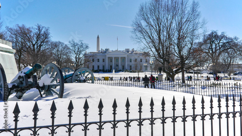 White house under snow during sunny day, Washington, DC, USA  photo