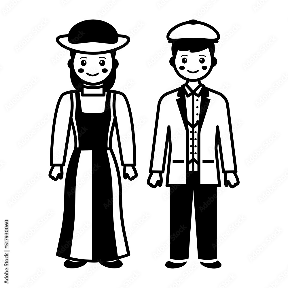 British Couple Standing together Concept, Wales and Welsh dress code vector icon design, World Indigenous Peoples symbol, characters in casual clothes Sign, traditional dress stock illustration British Couple Standing together Concept, Wales and Welsh dress code vector icon design, World Indigenous Peoples symbol, characters in casual clothes Sign, traditional dress stock illustration