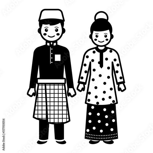 Baju Kurung Costume vector icon design, World Indigenous Peoples symbol, characters in casual clothes Sign, traditional dress stock illustration, Malaysian Couple Standing together Concept