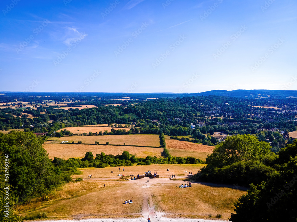 Aerial view of Box Hill, a summit of the North Downs in Surrey,  south-west of London, UK