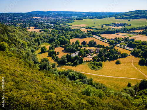 Aerial view of Box Hill  a summit of the North Downs in Surrey   south-west of London  UK