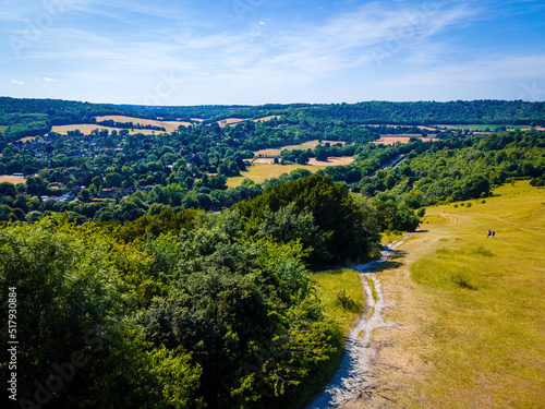 Fototapeta Naklejka Na Ścianę i Meble -  Aerial view of Box Hill, a summit of the North Downs in Surrey,  south-west of London, UK