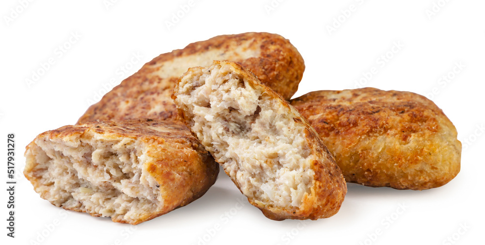 Cutlets and two halves close-up on a white background. Isolated