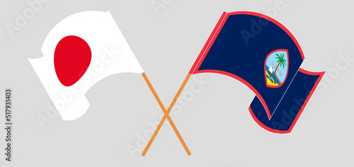 Crossed flags of Japan and Guam. Official colors. Correct proportion