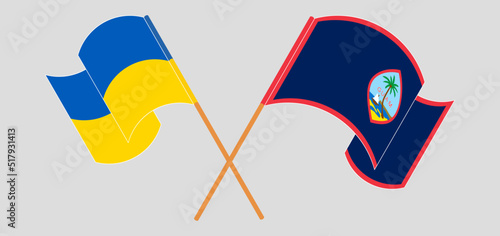 Crossed flags of Ukraine and Guam. Official colors. Correct proportion