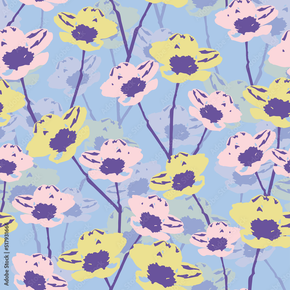 seamless plants pattern background with cute pastel  flowering vines , greeting card or fabric