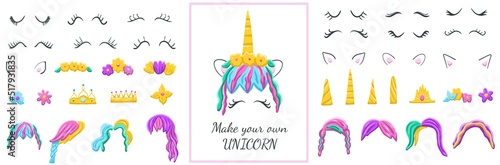 Big collection with elements for magic unicorn