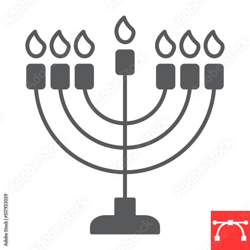 Menorah glyph icon, hanukkah and candlestick, hanukkah menorah vector icon, vector graphics, editable stroke solid sign, eps 10.