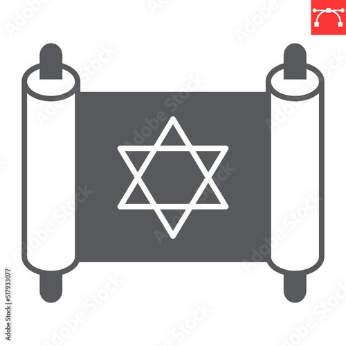 Torah scroll glyph icon, hanukkah and religion, torah vector icon, vector graphics, editable stroke solid sign, eps 10.