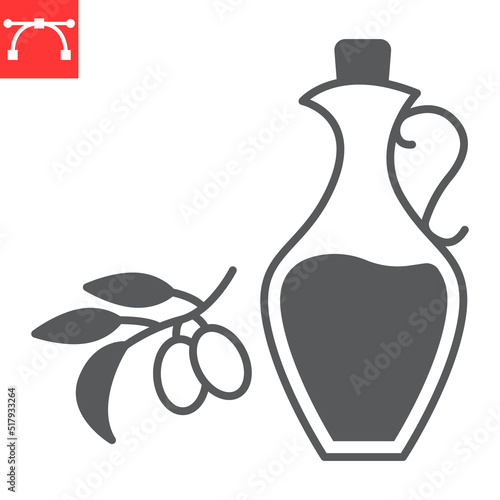 Olive oil glyph icon, vegetable and healthy, bottle of olive oil vector icon, vector graphics, editable stroke solid sign, eps 10.