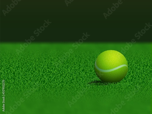 Realistic tennis ball is lying on green grass. Realistic vector illustration