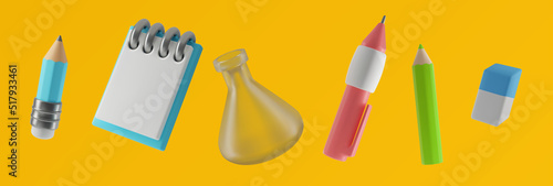 School stationery for children in a modern 3D style