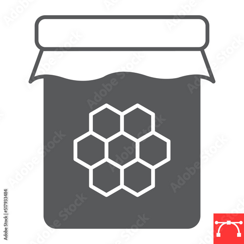 Honey jar glyph icon, natural and beehive, honey vector icon, vector graphics, editable stroke solid sign, eps 10.