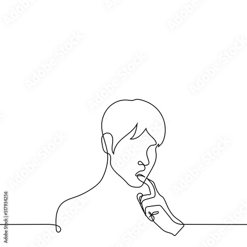 Wallpaper Mural man thinking with finger on lower lip - one line drawing vector. male portrait. concept confused, surprised, curious Torontodigital.ca