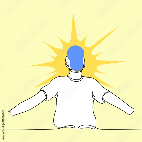 man lies on sand under sunstroke his face is covered with cap - one line drawing vector. concept of overheating under sun, solar attack, hot summer on the beach