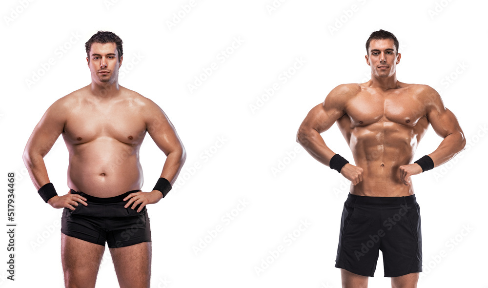Foto de Before and After Weight Loss Fitness Transformation. Fat to fit  concept. do Stock