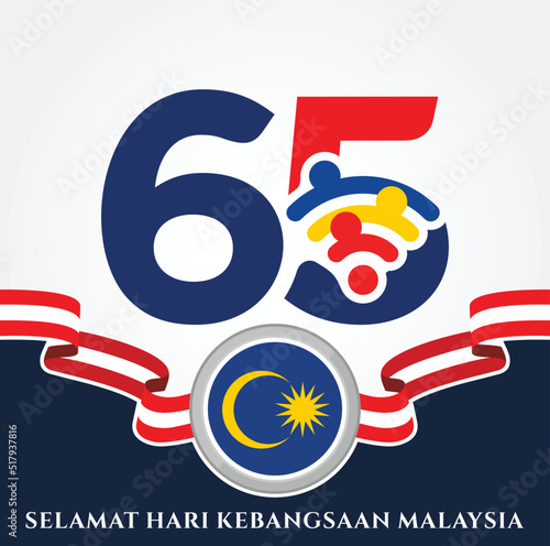 Kuala Lumpur - Malaysia. August 31, 2022: 65 Hari Kemerdekaan Malaysia, Teguh Bersama (Translation: Independence Day of Malaysia, Strong Together). 1957 - 2022. Vector Illustration.