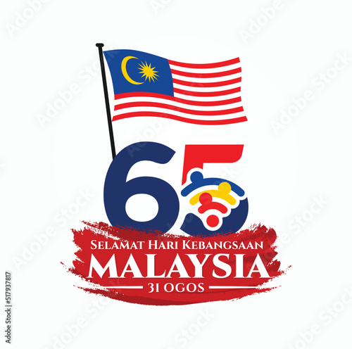Kuala Lumpur - Malaysia. August 31, 2022: 65 Hari Kemerdekaan Malaysia, Teguh Bersama (Translation: Independence Day of Malaysia, Strong Together). 1957 - 2022. Vector Illustration.