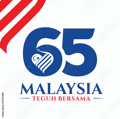 Kuala Lumpur - Malaysia. August 31, 2022: 65 Hari Kemerdekaan Malaysia, Teguh Bersama (Translation: Independence Day of Malaysia, Strong Together). 1957 - 2022. Vector Illustration.