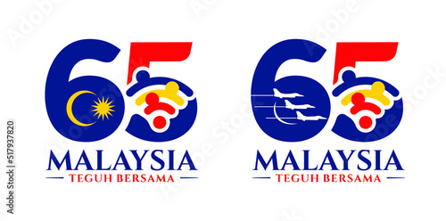 Kuala Lumpur - Malaysia. August 31, 2022: 65 Hari Kemerdekaan Malaysia, Teguh Bersama (Translation: Independence Day of Malaysia, Strong Together). 1957 - 2022. Vector Illustration.