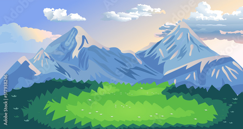 Beautiful landscape, Green spaces and high mountains