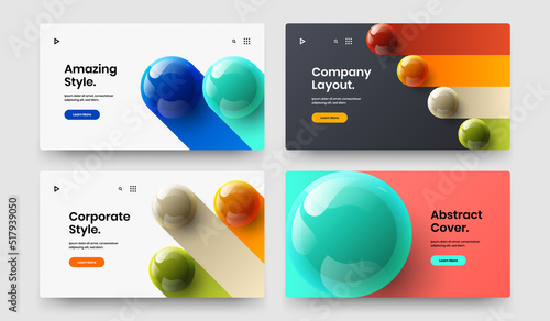 Bright site screen vector design layout bundle. Original realistic balls company identity template composition.