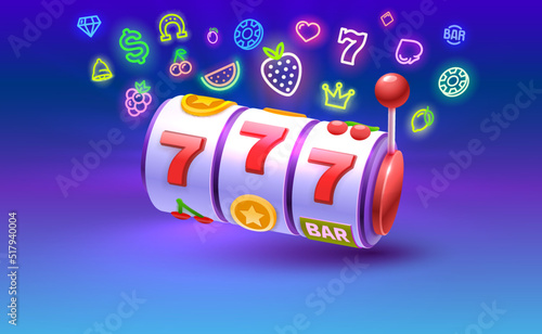 Casino slots winner, fortune of luck, 777 win banner. Vector