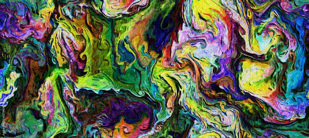 Fototapeta premium Abstract flowing digital fluid patterns in a painterly style - watercolor bright acrylic paint and ink styled cosmic space and bright abstract concept