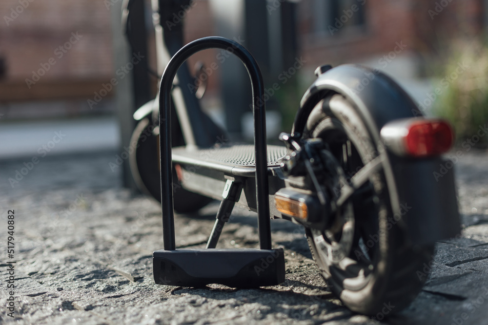Bicycle U lock using for electric scooter to protect it from stolen Bicycle U lock using for electric scooter to protect it from stolen