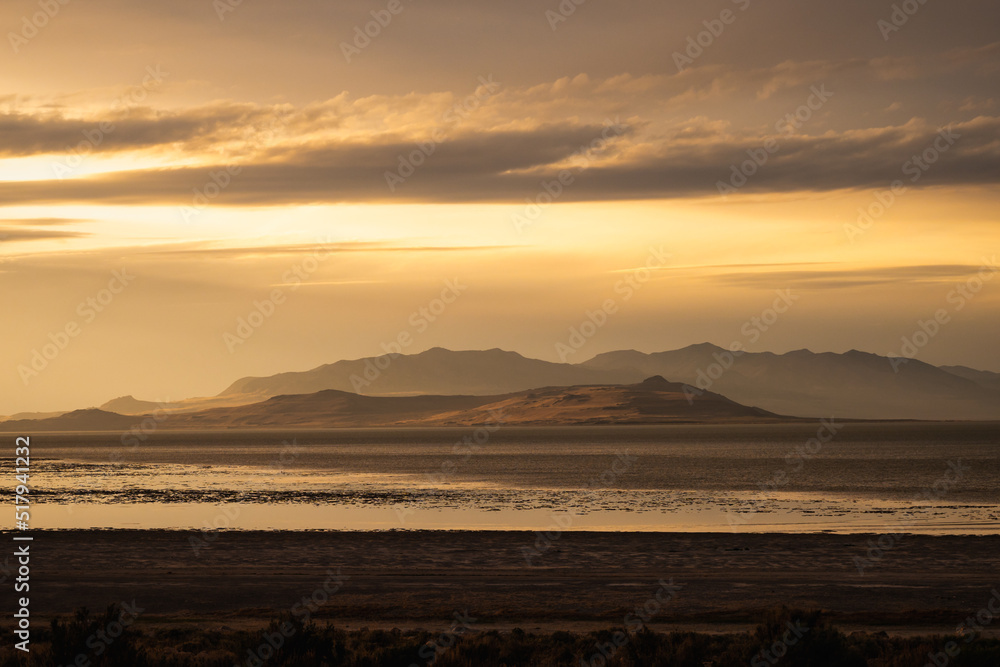 Amazing sunset on the Great Salt Lake, Utah.