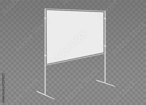 Information stand, advertising press wall, presentation board, school blackboard. Exhibition or street banner on two pillars. Vector realistic Mock-up. Horizontal blank template on transparent. 