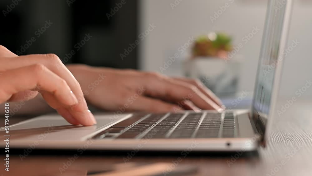 Woman is working on laptop notebook at home office. Close-up of female hands typing on laptop keyboard. Businesswoman freelance blogger professional user pc, watching news, chatting, shopping online Woman is working on laptop notebook at home office. Close-up of female hands typing on laptop keyboard. Businesswoman freelance blogger professional user pc, watching news, chatting, shopping online