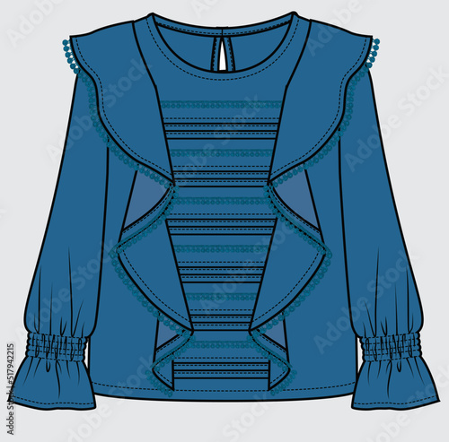 SLEEVELESS FRILLED PEPLUM BLOUSE FOR KID GIRLS AND TEEN GIRLS IN EDITABLE VECTOR FILE