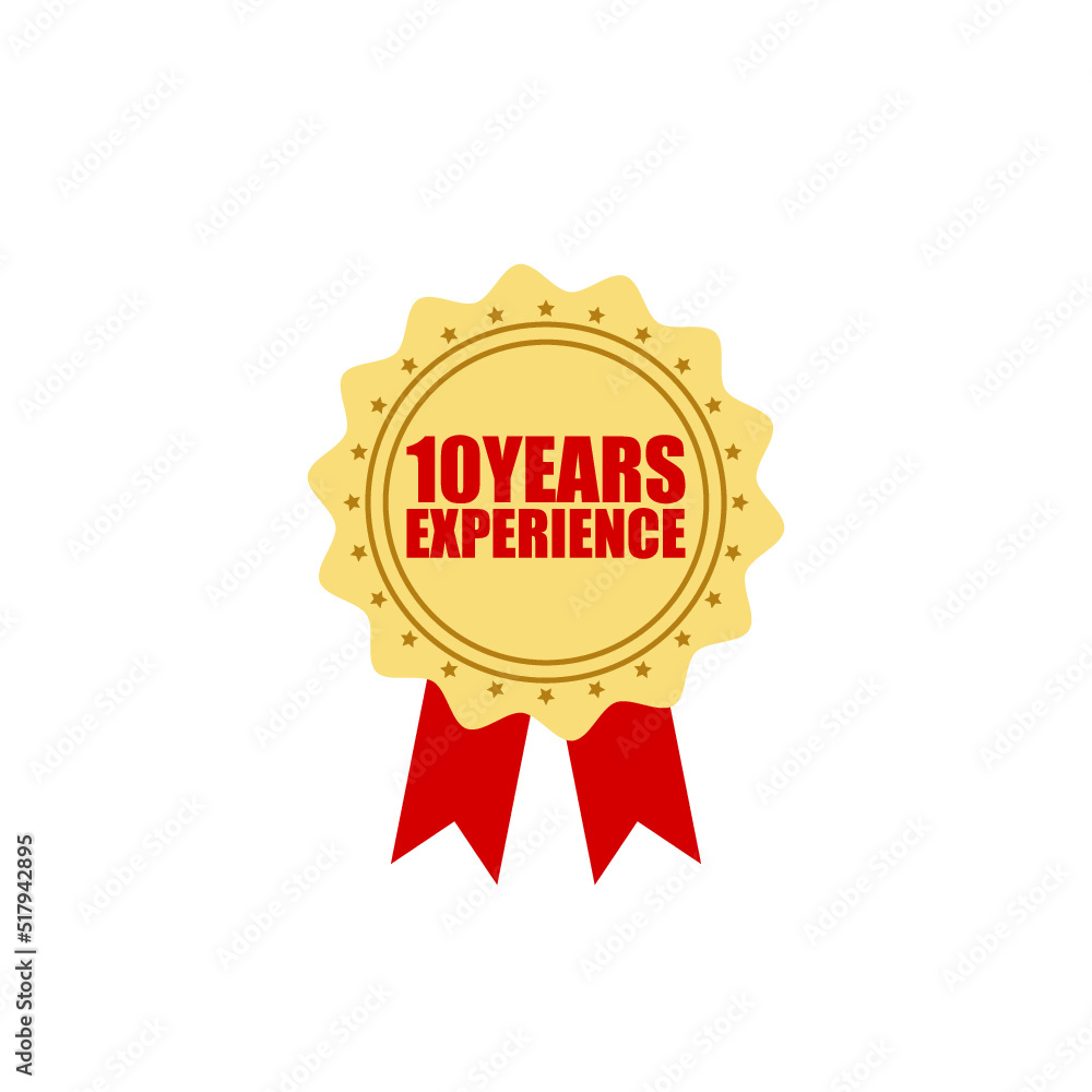 Ten years experience badge isolated on white background