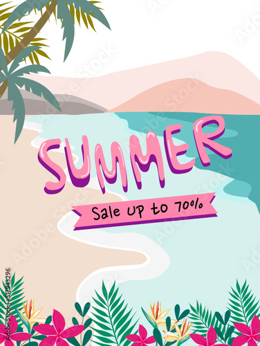 Summer and Tropical banner. Banner ,Frame ,Card design. colourful background.Paradise Banner