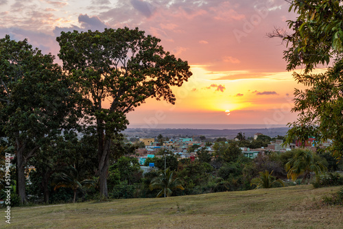 scenic view over trinidad, cuba at sunset from a hill