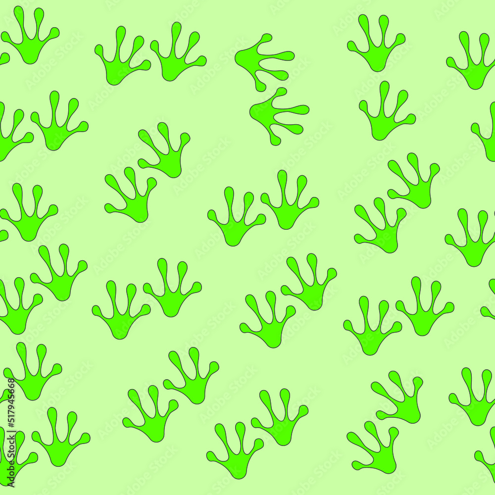 Seamless frog paw pattern in green