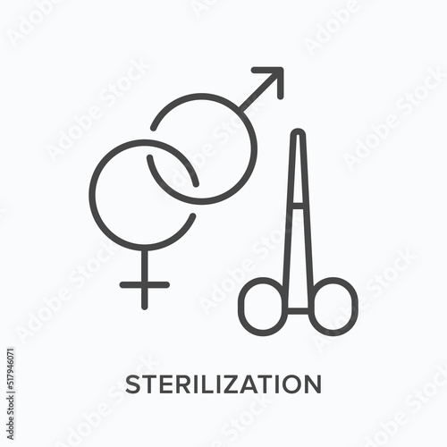 Sterilization flat line icon. Vector outline illustration of forceps. Black thin linear pictogram for pet castration