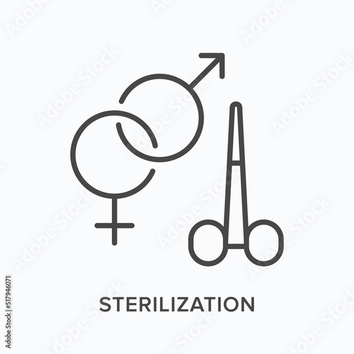 Sterilization flat line icon. Vector outline illustration of forceps. Black thin linear pictogram for pet castration photo