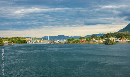 Photos Panorama of the old town of Sitka in Alaska as the sun illuminates the downtown