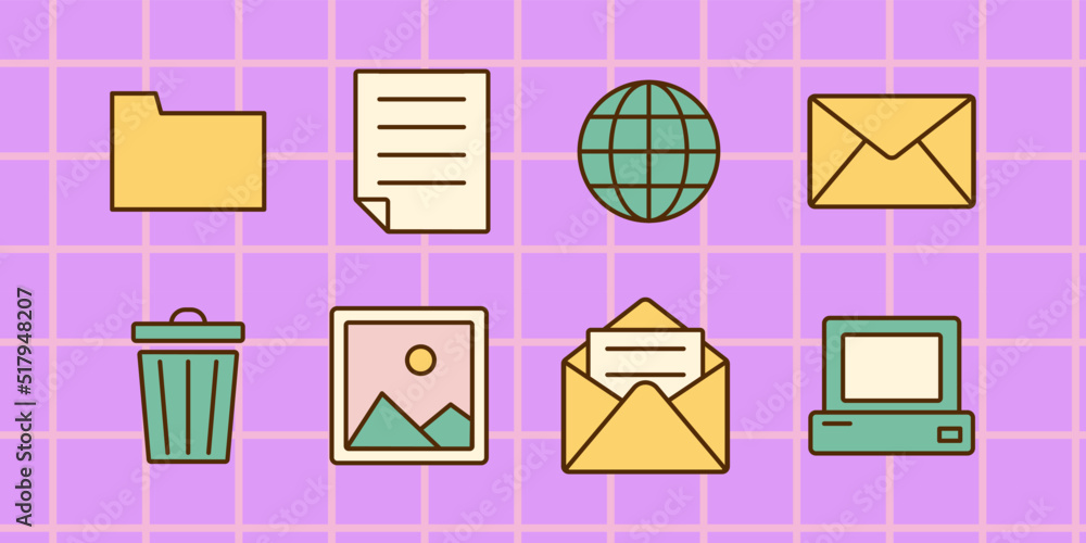 Vector retro set with computer icons. Groovy icons.