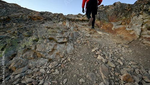 Hiking up a very steep rock path near the summit of Mount Belford