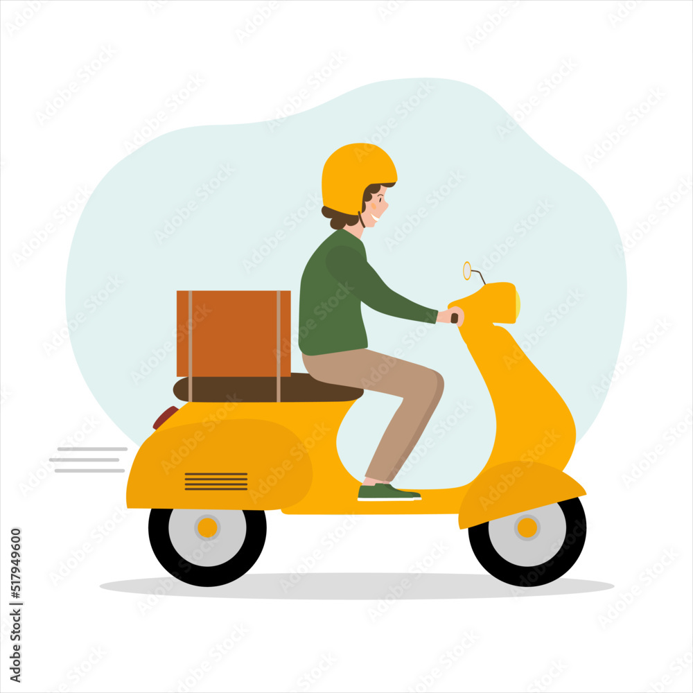  Online delivery service concept, delivery home and office. Warehouse, scooter courier. Vector illustration