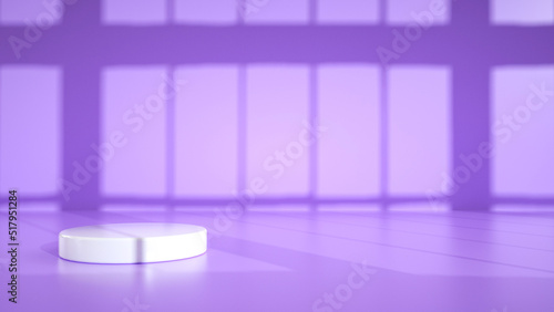 White podium in a purple room with a shadow on the wall, demonstrative background - 3D rendering