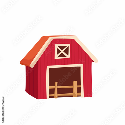 Barn. Traditional rural building for animals. Vector cartoon illustration.