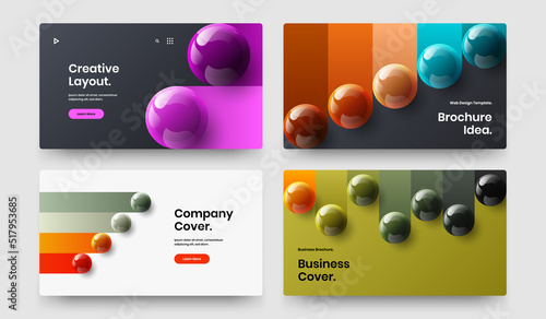 Minimalistic 3D spheres corporate identity illustration bundle. Creative book cover design vector concept set.