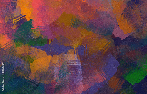 Abstract background of multi-colored strokes imitating oil painting on canvas.